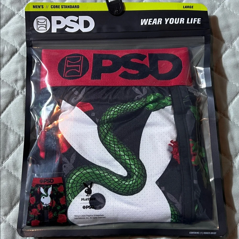 PSD x Playboy slither snake floral‎ design boxer briefs black red size large